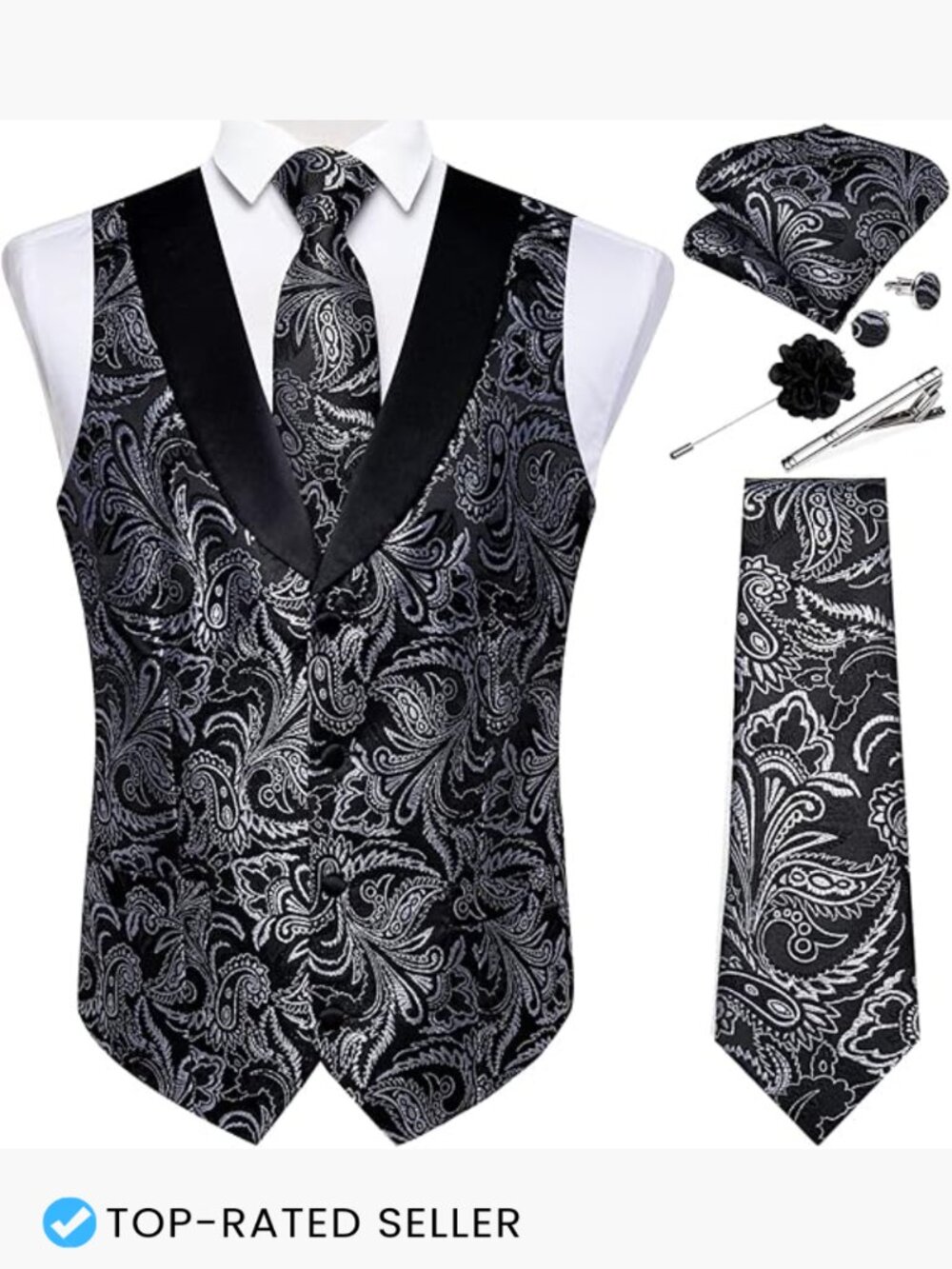 Silk Jacquard Shawl Collar Vest Set Slim Fit Formal Wedding Party Elegant